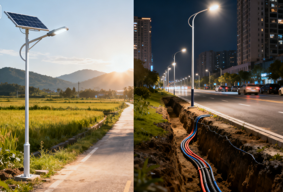 太阳能路灯与市电路灯选择指南：从安装场景到核心要素分析